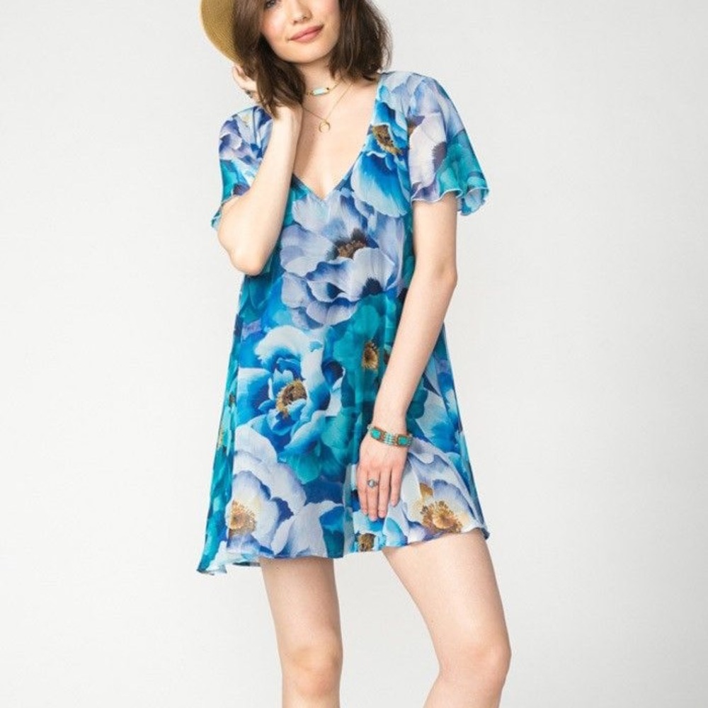 Show Me Your Mumu Blue Floral Kylie Mini Dress